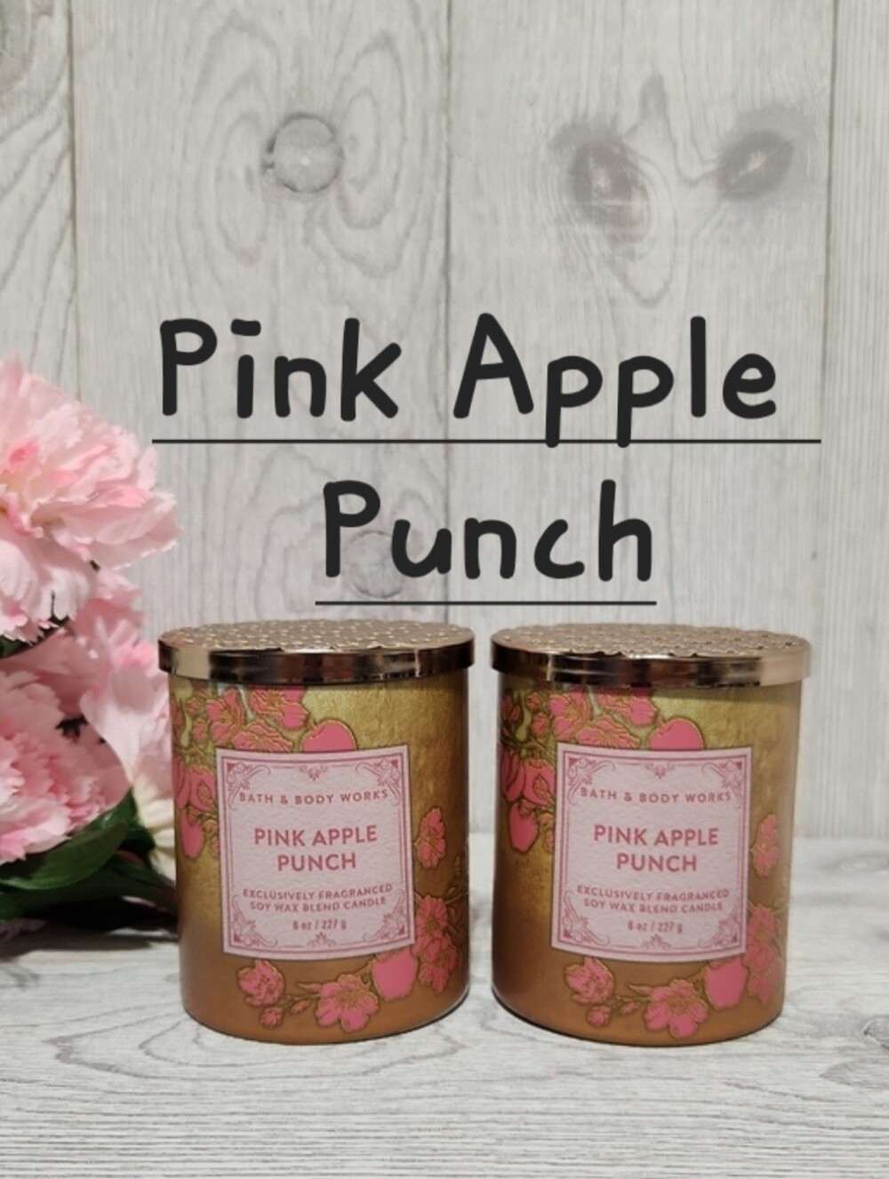 Bath & Body Works Pink Apple Punch 8oz Single Wick Candles X2